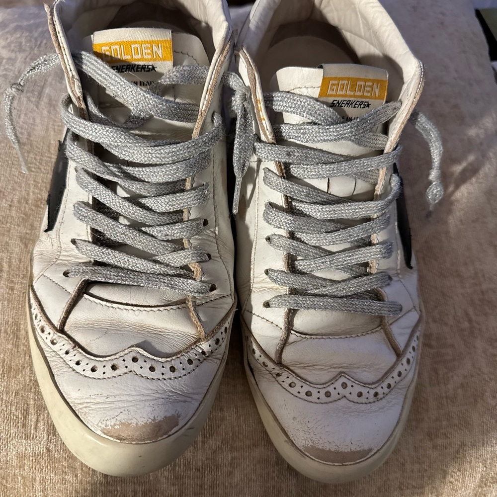 Golden Goose Cream and Gray Sneakers